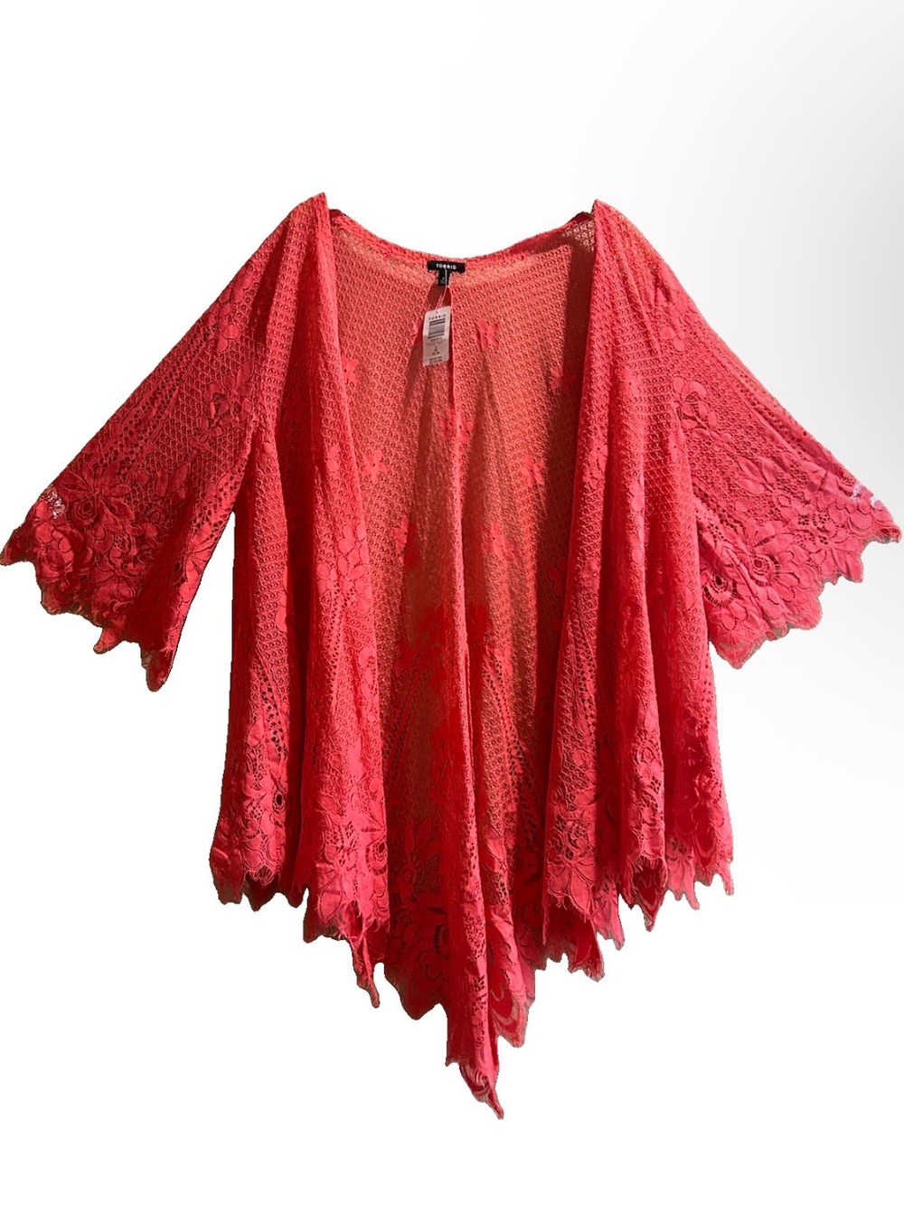 NEW Torrid Coral Lace Kimono Cover-Up Long Sleeve Open Front 3X
